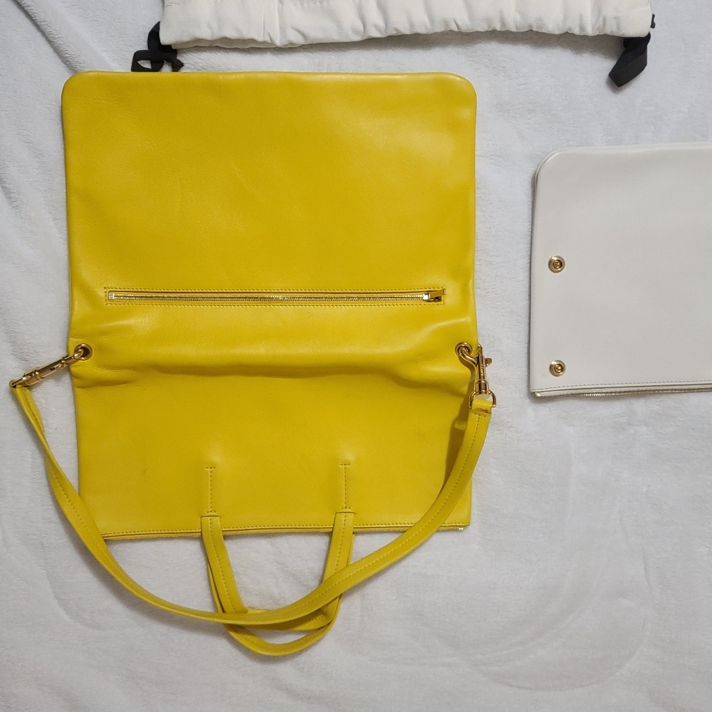 Céline Cabas Fold Over 3 way Tote Strap Yellow & White Leather Bag - Picture 5 of 11